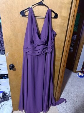 David's Bridal Deep Purple Chiffon Draped V-Neck Maxi Dress